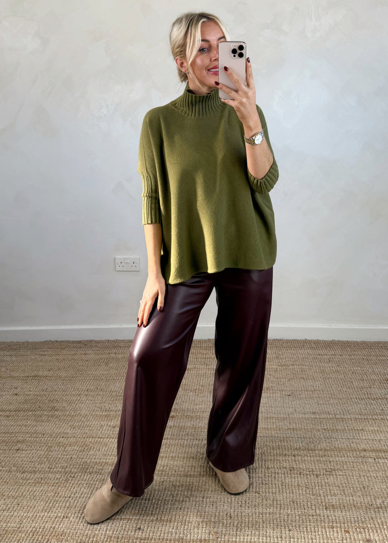 Davina faux leather trouser - Merlot-The Style Attic