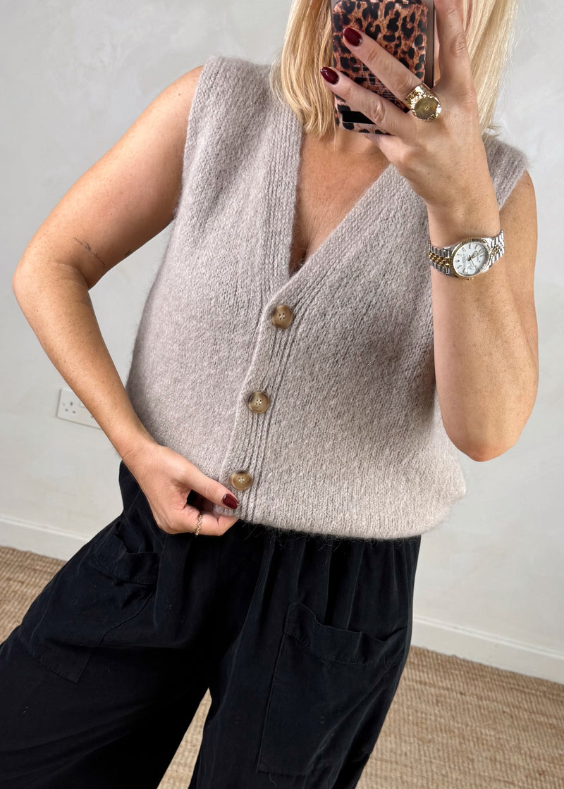 Debs knitted waistcoat - mocha-The Style Attic