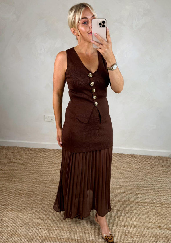 Delia pleated skirt - chocolate-The Style Attic