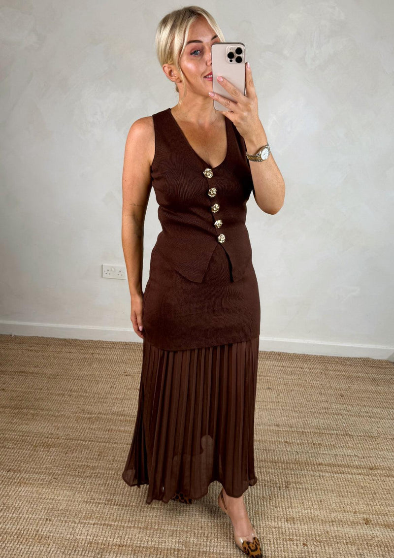 Delia pleated skirt - chocolate-The Style Attic