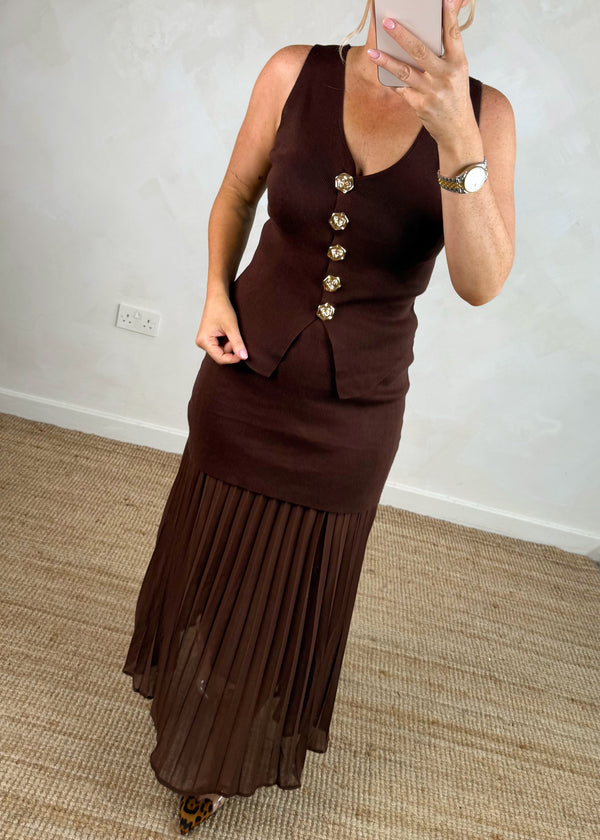 Delia pleated skirt co-ord - chocolate-The Style Attic