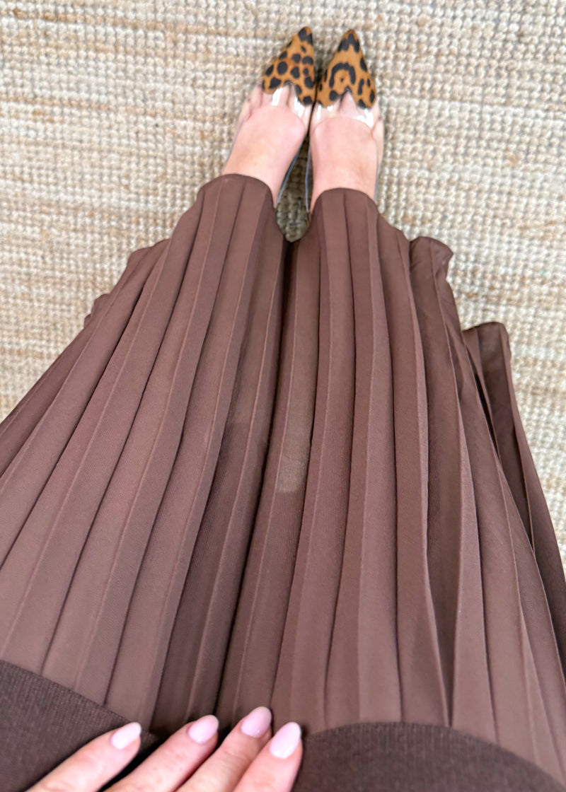 Delia pleated skirt co-ord - chocolate-The Style Attic
