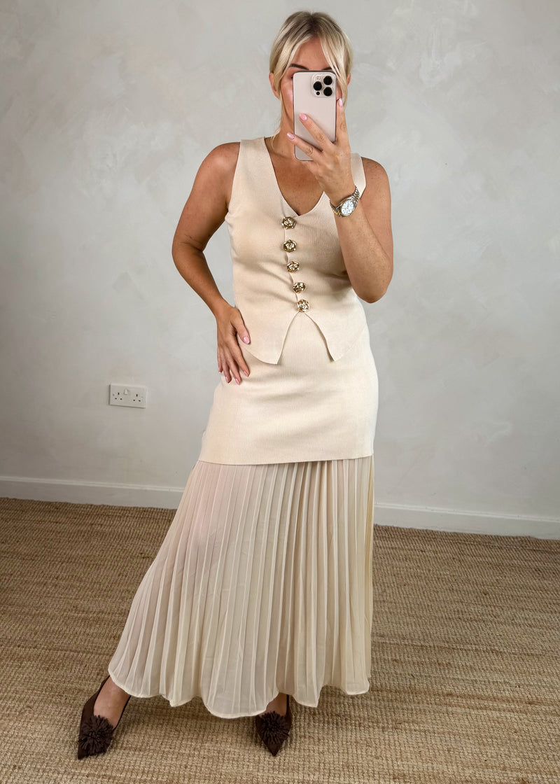 Delia pleated skirt co-ord - cream-The Style Attic