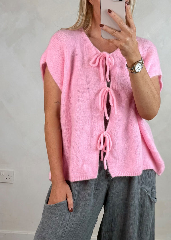 Della tie front knit - bubblegum-The Style Attic