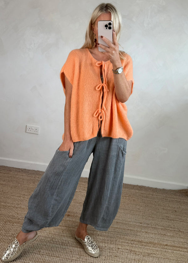 Della tie front knit - orange-The Style Attic