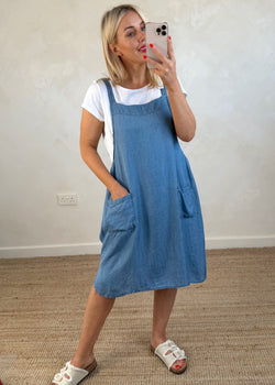 Denim pinafore 2pc dress-The Style Attic