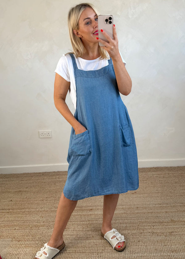 Denim pinafore 2pc dress-The Style Attic