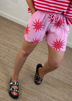 Destiny cheesecloth shorts - red/pink-The Style Attic