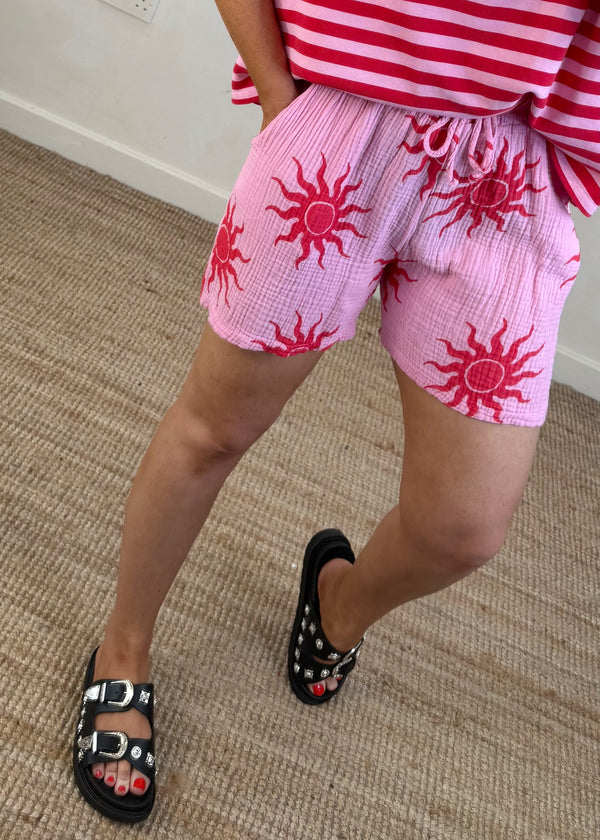 Destiny cheesecloth shorts - red/pink-The Style Attic