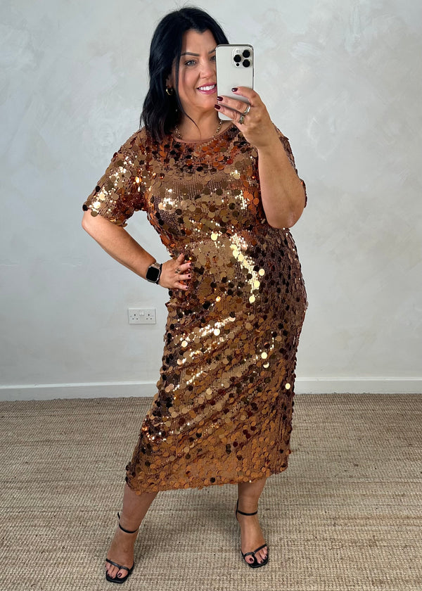 Disco Sequin dress - bronze-The Style Attic