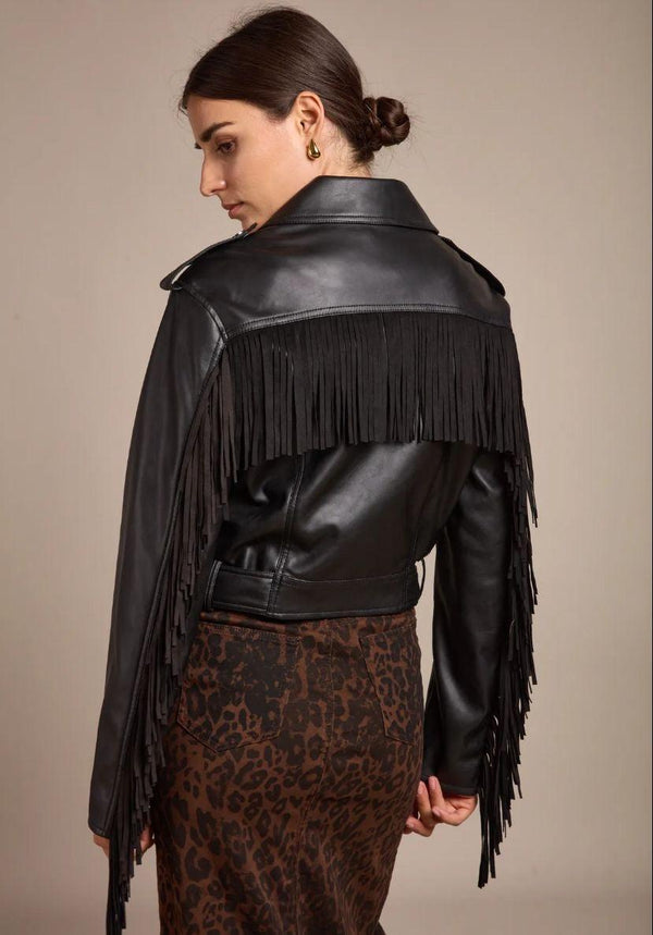 Dixie fringed biker jacket - black-The Style Attic