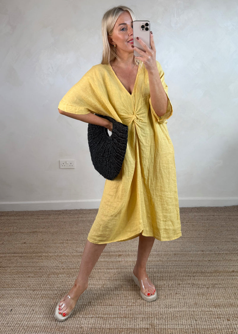 Donna linen knot dress - buttermilk-The Style Attic