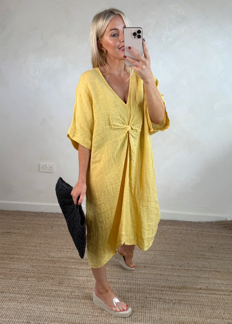Donna linen knot dress - buttermilk-The Style Attic