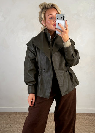 Double collar jacket - Olive-The Style Attic