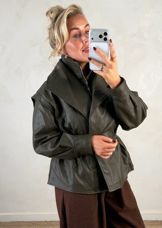 Double collar jacket - Olive-The Style Attic