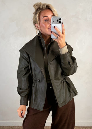 Double collar jacket - Olive-The Style Attic