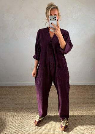 Drew corduroy jumpsuit - Aubergine-The Style Attic