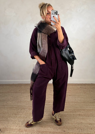 Drew corduroy jumpsuit - Aubergine-The Style Attic