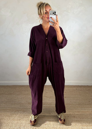 Drew corduroy jumpsuit - Aubergine-The Style Attic