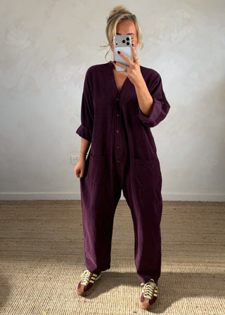 Drew corduroy jumpsuit - Aubergine-The Style Attic