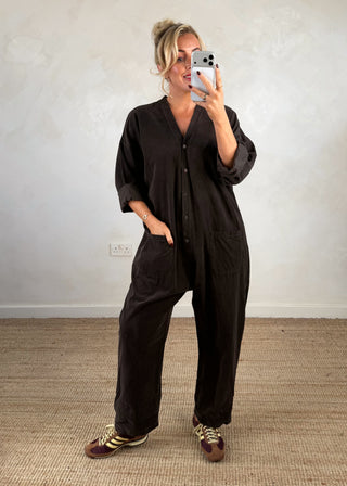 Drew corduroy jumpsuit - Chocolate-The Style Attic