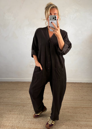 Drew corduroy jumpsuit - Chocolate-The Style Attic