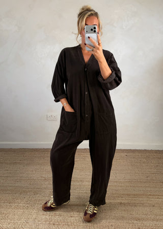 Drew corduroy jumpsuit - Chocolate-The Style Attic
