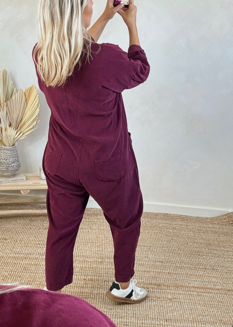 Drew corduroy jumpsuit - Merlot-The Style Attic