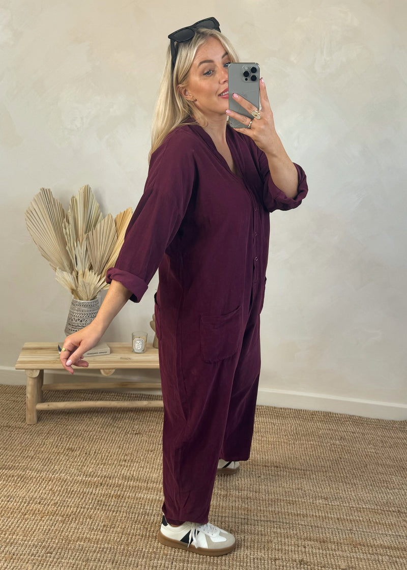 Drew corduroy jumpsuit - Merlot-The Style Attic