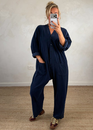 Drew corduroy jumpsuit - Navy-The Style Attic