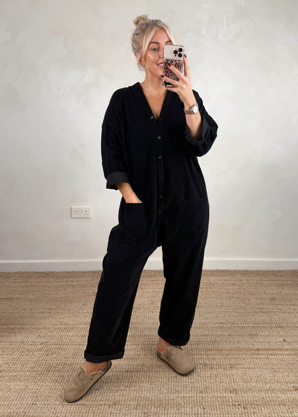 Drew corduroy jumpsuit - black-The Style Attic