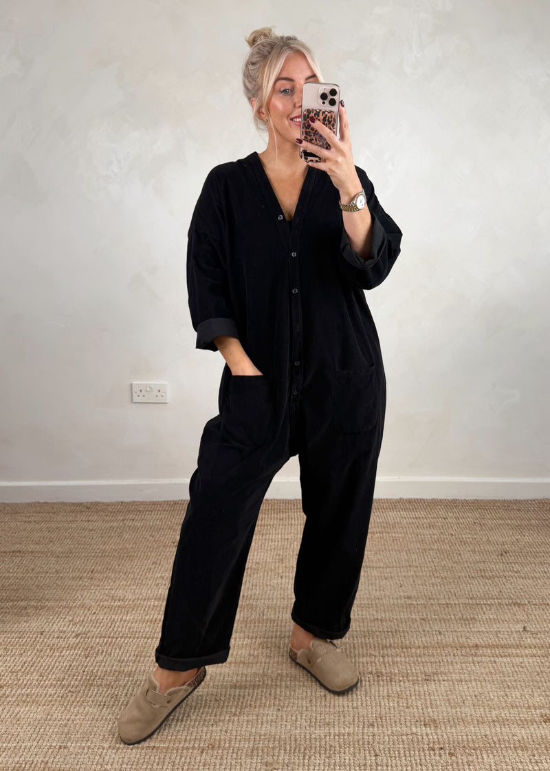 Drew corduroy jumpsuit - black-The Style Attic