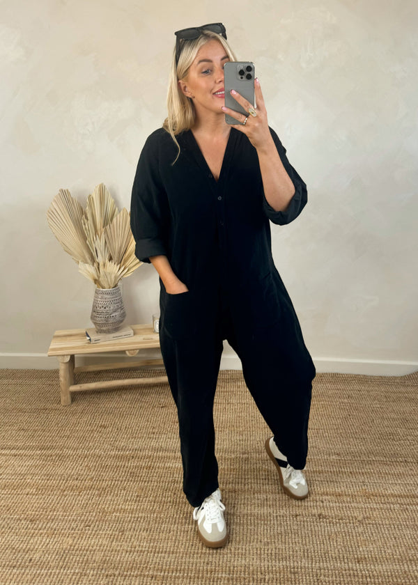 Drew corduroy jumpsuit - black-The Style Attic