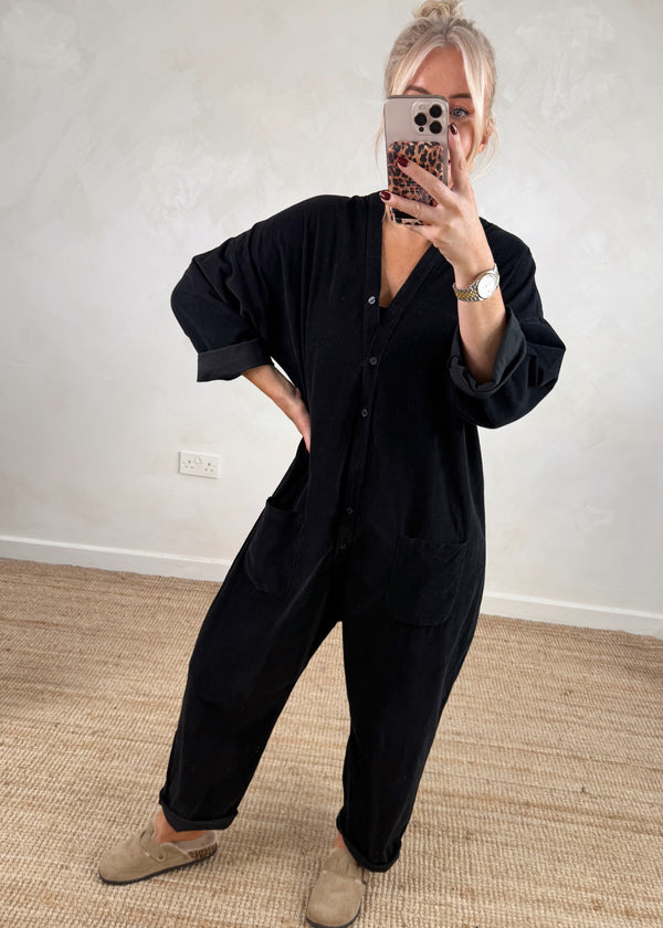 Drew corduroy jumpsuit - black-The Style Attic
