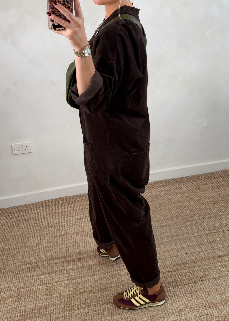 Drew corduroy jumpsuit - chocolate-The Style Attic