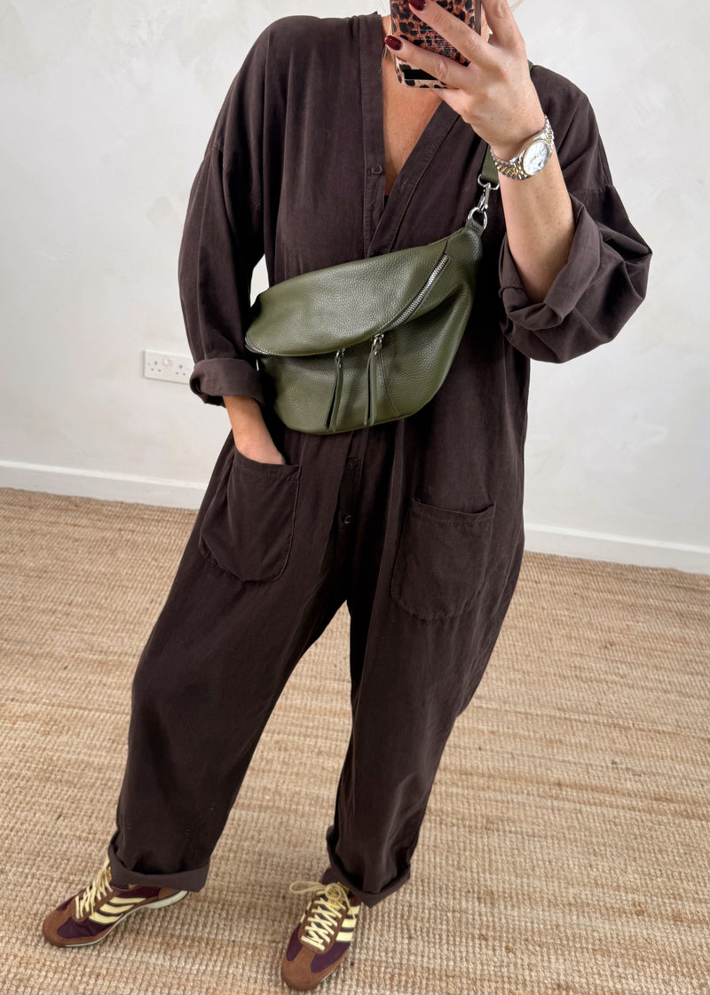 Drew corduroy jumpsuit - chocolate-The Style Attic