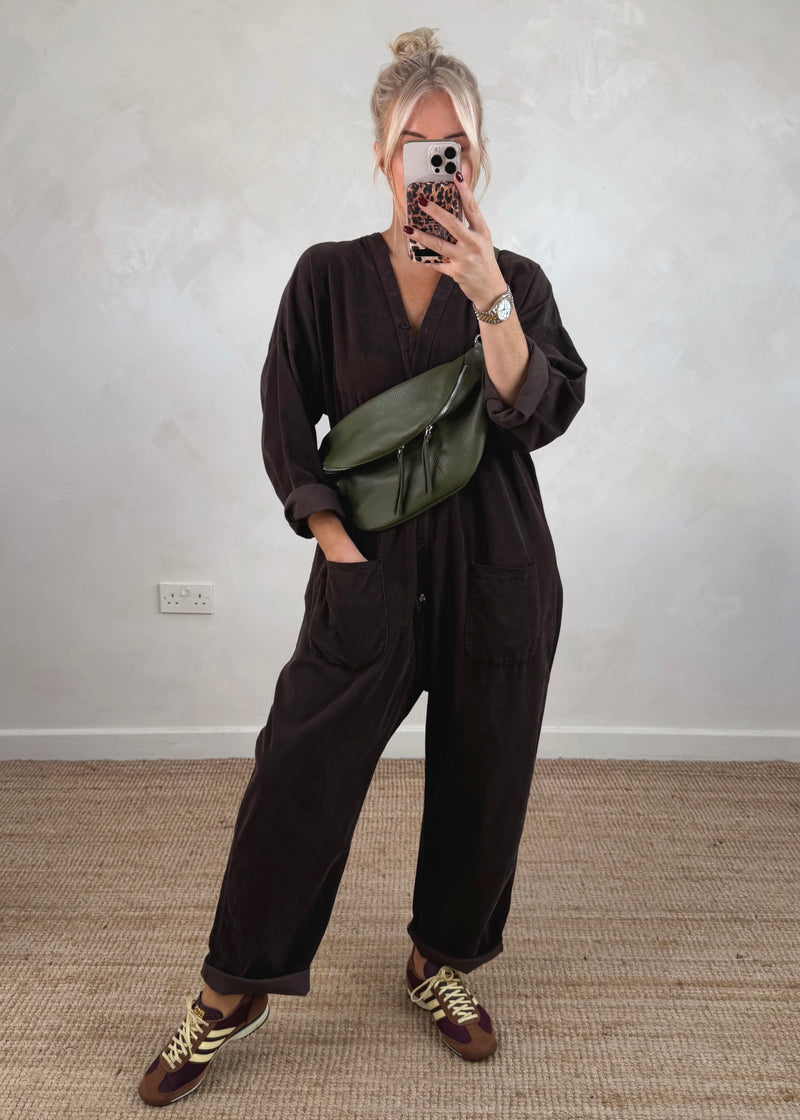 Drew corduroy jumpsuit - chocolate-The Style Attic