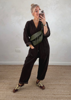 Drew corduroy jumpsuit - chocolate-The Style Attic