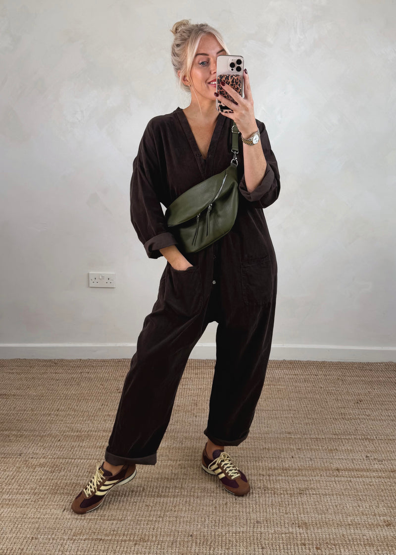 Drew corduroy jumpsuit - chocolate-The Style Attic