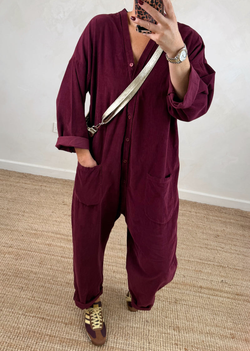 Drew corduroy jumpsuit - merlot-The Style Attic