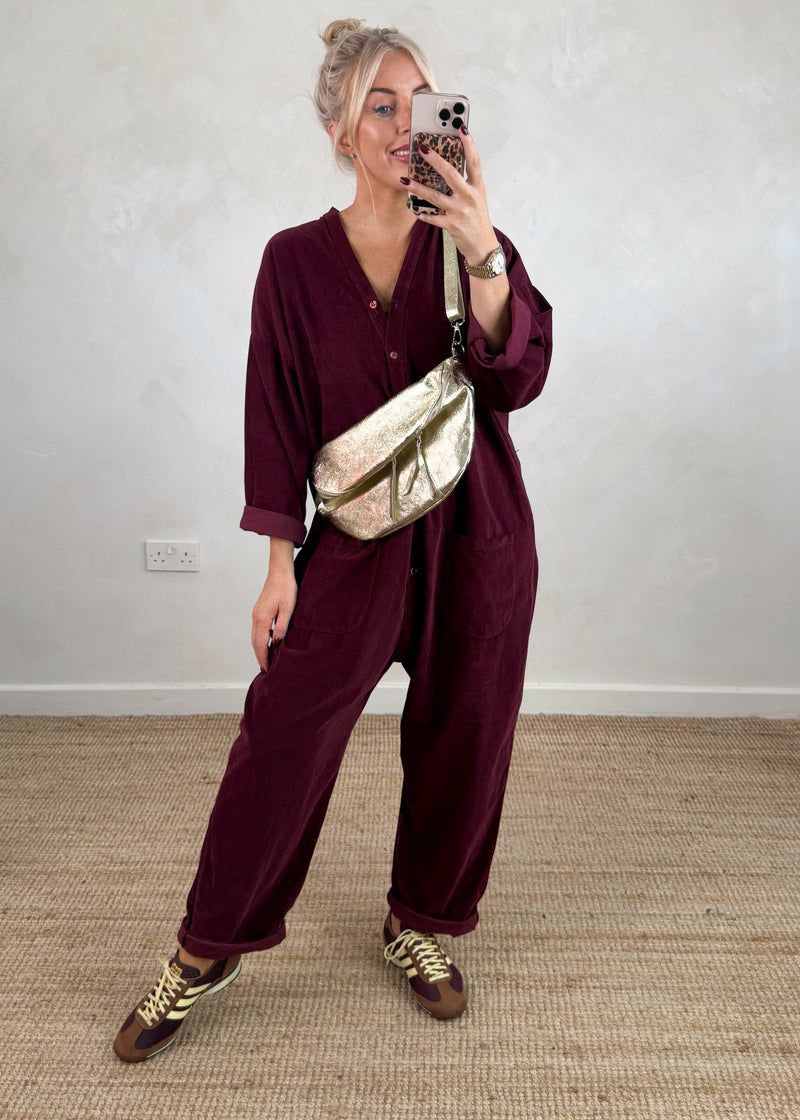 Drew corduroy jumpsuit - merlot-The Style Attic