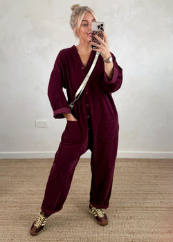 Drew corduroy jumpsuit - merlot-The Style Attic