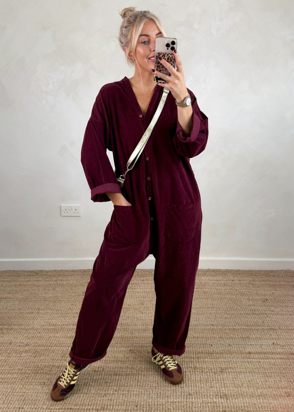 Drew corduroy jumpsuit - merlot-The Style Attic