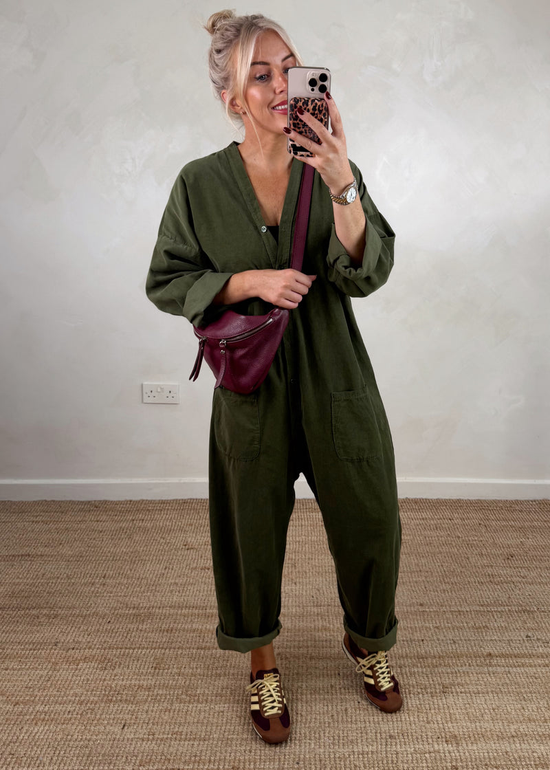 Drew corduroy jumpsuit - olive-The Style Attic