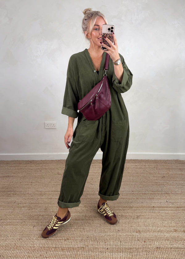 Drew corduroy jumpsuit - olive-The Style Attic
