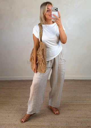 Drop side ruched tee - White-The Style Attic