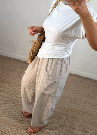 Drop side ruched tee - White-The Style Attic
