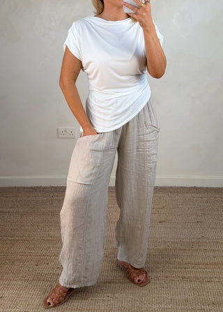 Drop side ruched tee - White-The Style Attic