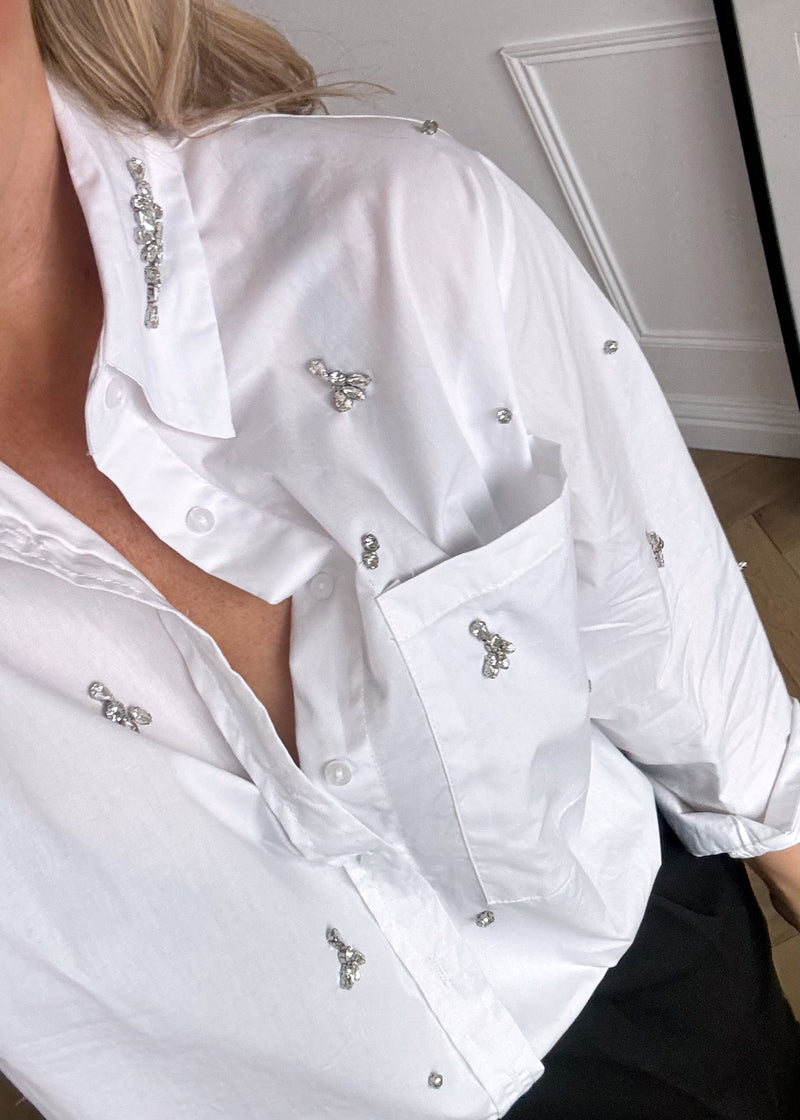 Droplet embellished shirt - white-The Style Attic