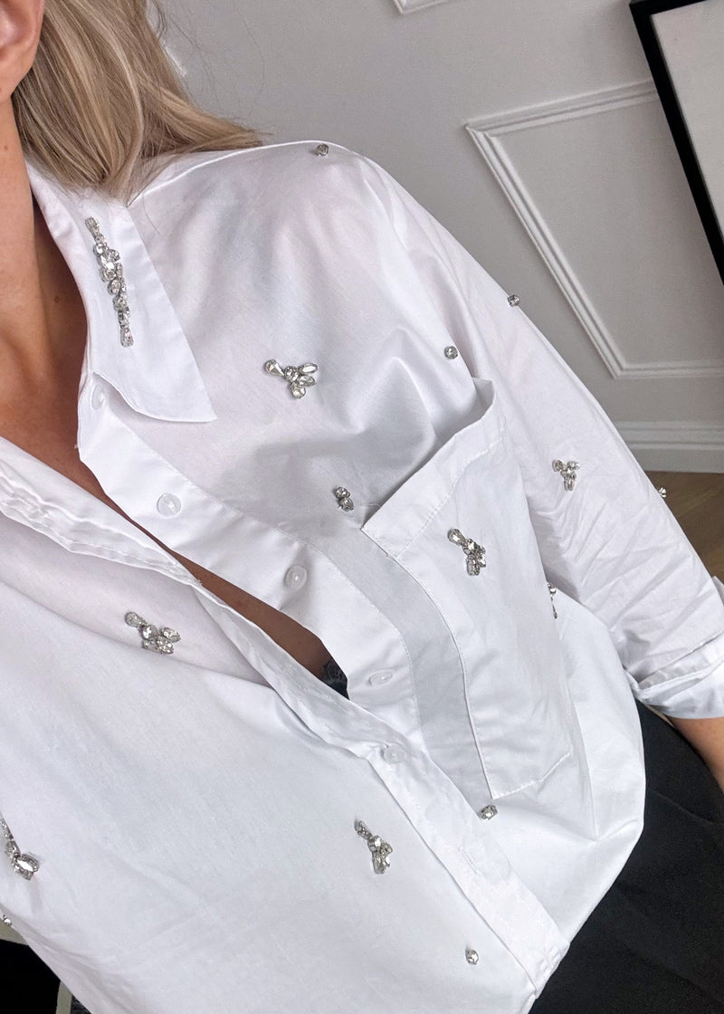 Droplet embellished shirt - white-The Style Attic